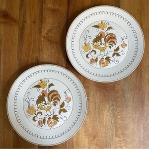 Vintage MCM Mikasa Cera-Stone Tamago 10.5" Dinner Plates Rooster Retro